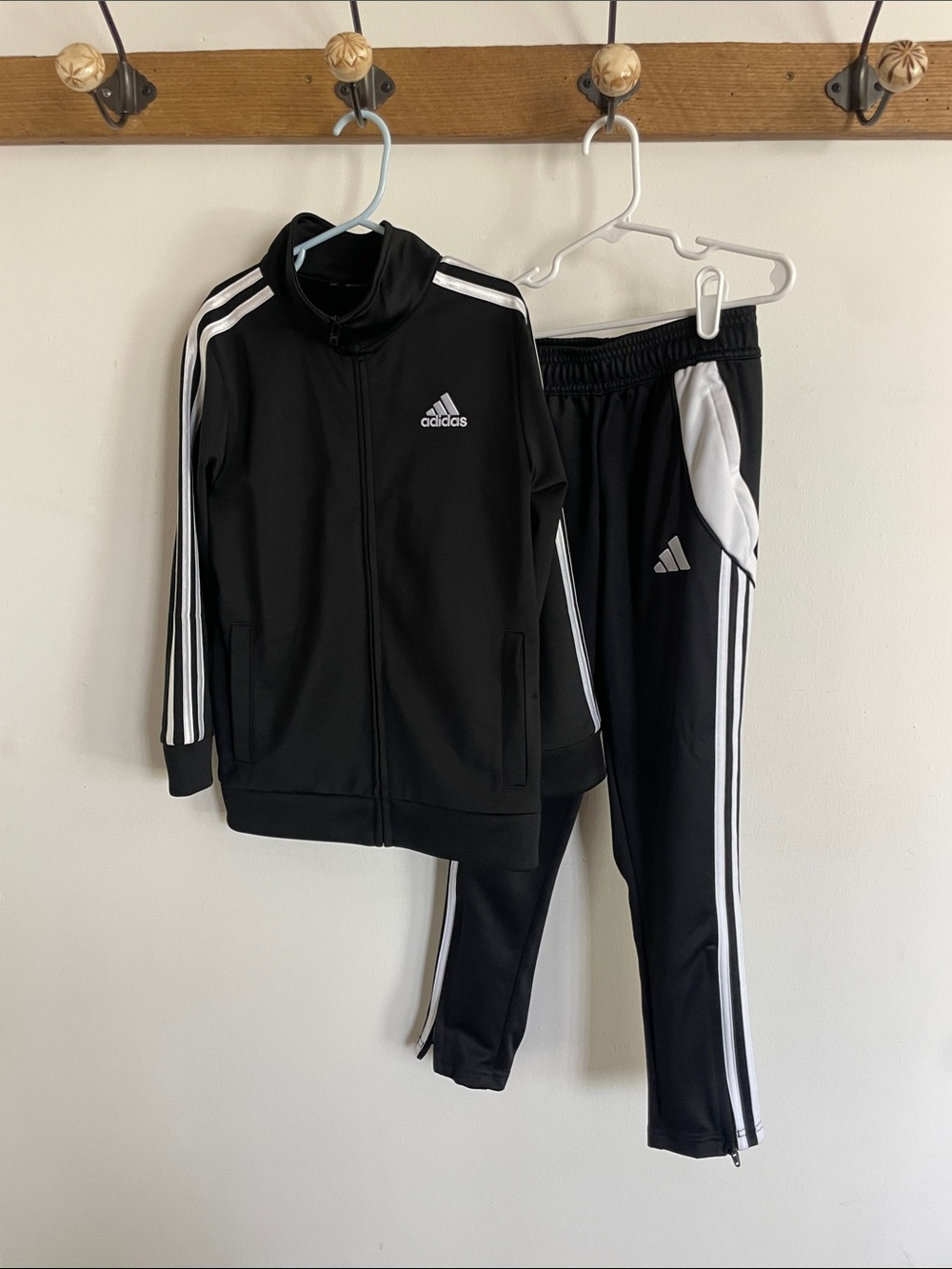 adidas Black and White Three-Stripe Track Jacket & Pants